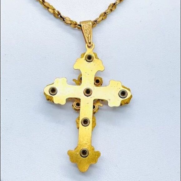 Miriam Haskell Jeweled Cross Pendant & Necklace Very Rare Vintage In Euc - Picture 4 of 8